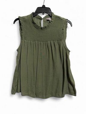 Nanette Lepore Sleeveless Smocked Ruffle Neck Top - Olive Green